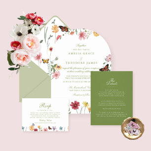 Gewelfde Wilde Bloemen Bruiloft Kaart