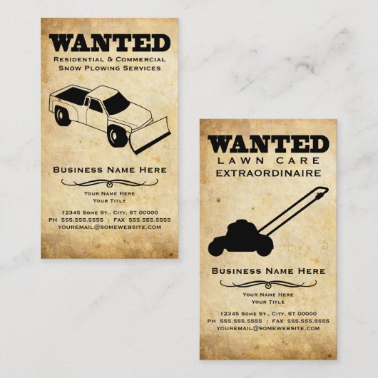 gewenst : sneeuwploeg en grasdiensten visitekaartje (Voorkant / Achterkant)