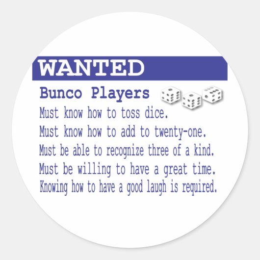 gewenste bunco-spelers ronde sticker (Voorkant)