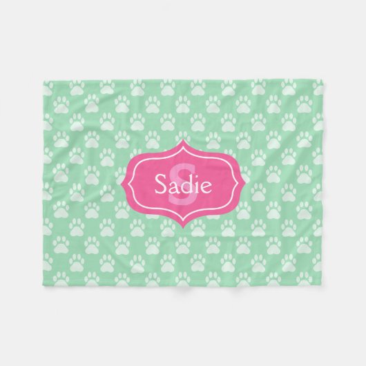 Gewenste groene verfdrukken en roze monogram en na fleece deken (Voorkant (Horizontaal))