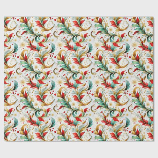 Gewervelde kerstbloemen cadeaupapier (Vlak)