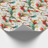 Gewervelde kerstbloemen cadeaupapier (Hoek)