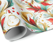 Gewervelde kerstbloemen cadeaupapier (Rol Hoek)