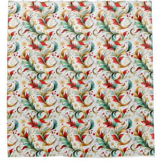 Gewervelde kerstbloemen douchegordijn (Voorkant)