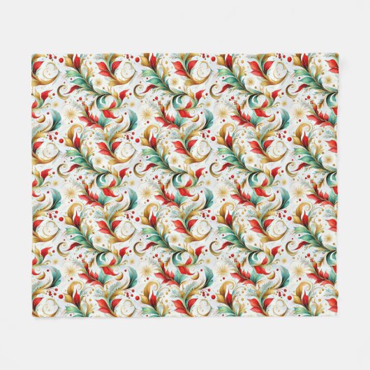 Gewervelde kerstbloemen fleece deken (Voorkant (Horizontaal))