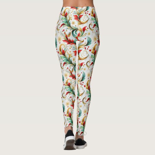 Gewervelde kerstbloemen leggings (Achterkant)