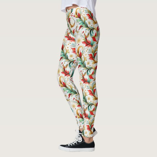 Gewervelde kerstbloemen leggings (Links)