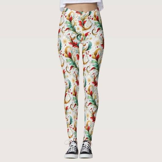 Gewervelde kerstbloemen leggings (Voorkant)
