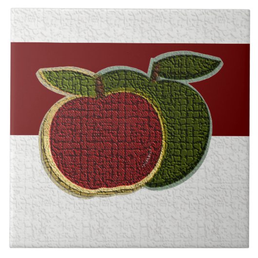 Geweven appels (cranberry/wit) tegeltje (Voorkant)