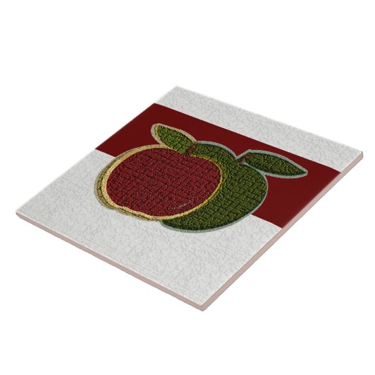 Geweven appels (cranberry/wit) tegeltje (Zijkant)