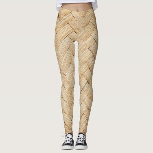 Geweven Bamboe Abstracte Textuur Achtergrond. Leggings (Voorkant)