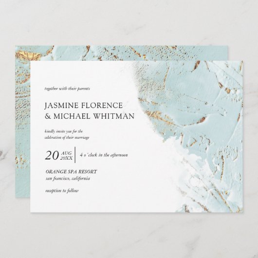 geweven blauw goud faux folie bruiloft uitnodiging (Voorkant / Achterkant)