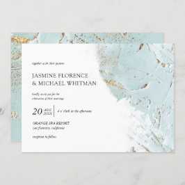 geweven blauw goud faux folie bruiloft uitnodiging