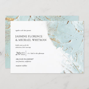 geweven blauw goud faux folie bruiloft uitnodiging