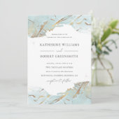 geweven blauw goud faux folie elegant Bruiloft Kaart (Staand voorkant)