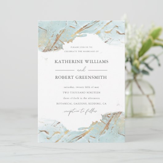 geweven blauw goud faux folie elegant Bruiloft Kaart (Staand voorkant)