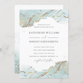 geweven blauw goud faux folie elegant Bruiloft Kaart