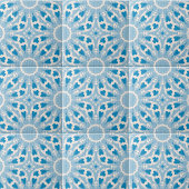 Geweven Blauw Wit Gestileerde Symmetrische Bloemen Tegeltje