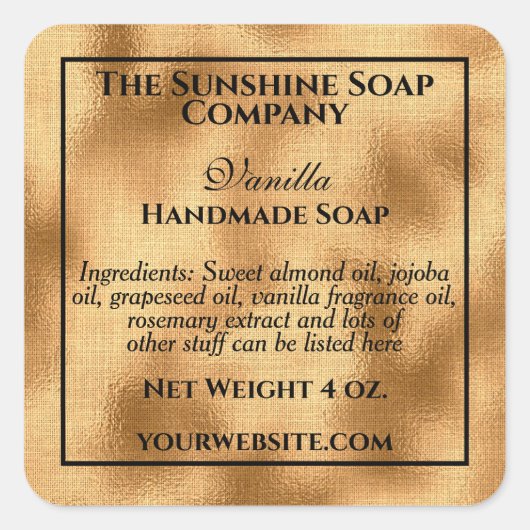 geweven gouden folie zeep cosmetica vierkante sticker (Voorkant)