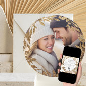 Geweven gouden krans | Foto QR Code Ronde bruiloft Save The Date