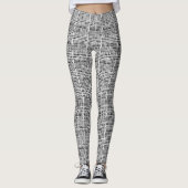 Geweven Grafische Burlap Zilver en Zwart Leggings (Voorkant)