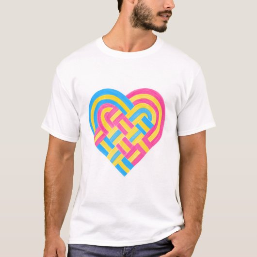 Geweven Hart Panseksueel Pan Pride Vlag Roze Geel T-shirt (Voorkant)
