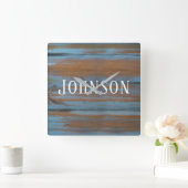 geweven hout met familienaam vierkante klok (Huis)