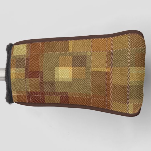 Geweven monochroom bruin tartan plaid. golfheadcover (Voorkant)
