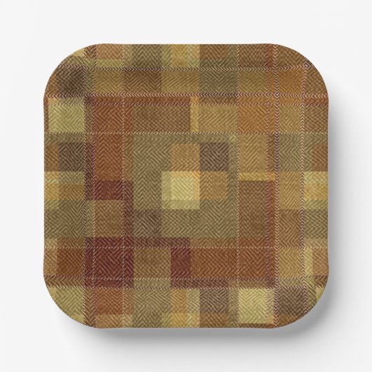 Geweven monochroom bruin tartan plaid. papieren bordje (Voorkant)