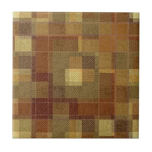 Geweven monochroom bruin tartan plaid. tegeltje (Voorkant)