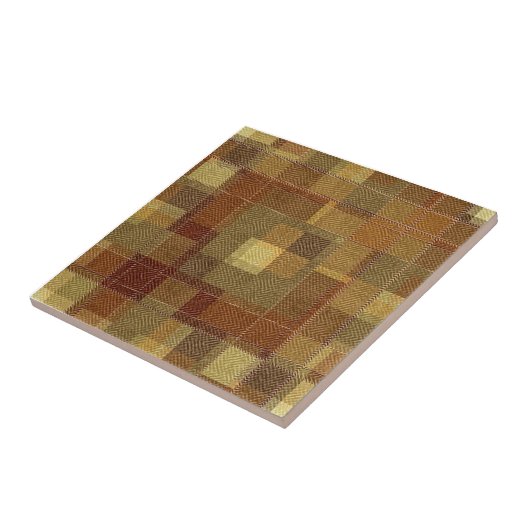 Geweven monochroom bruin tartan plaid. tegeltje (Zijkant)