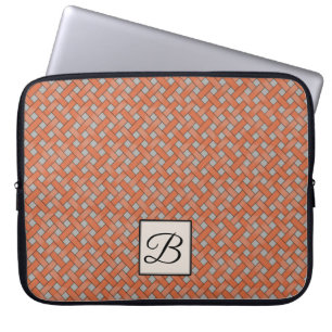 Geweven Oranje Rattan op Custom Grey met Monogram Laptop Sleeve