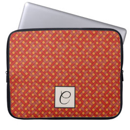 Geweven Rattan op Aangepast Sinaasappel met Monogr Laptop Sleeve