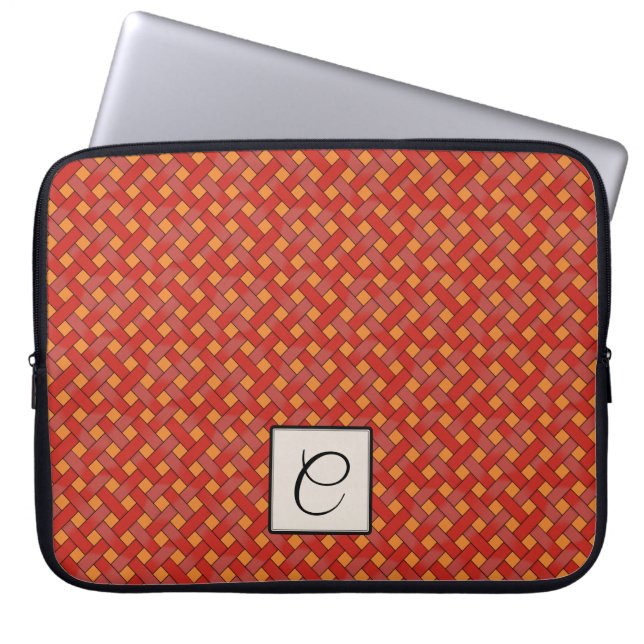 Geweven Rattan op Aangepast Sinaasappel met Monogr Laptop Sleeve (Voorkant)