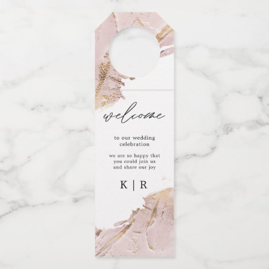 geweven roos gouden bruiloft fles hanger Labels (Voorkant)