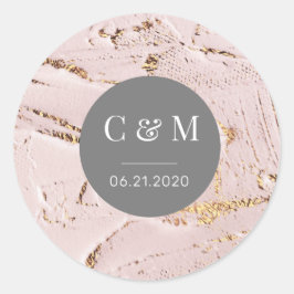 geweven roos gouden bruiloft monogram ronde sticker