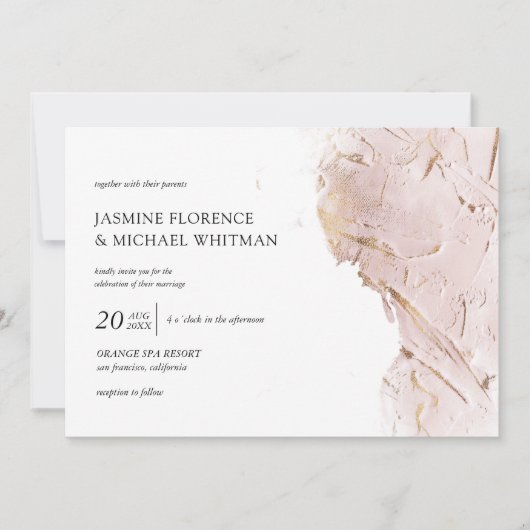 geweven roos gouden faux folie bruiloft uitnodigin kaart (Voorkant)