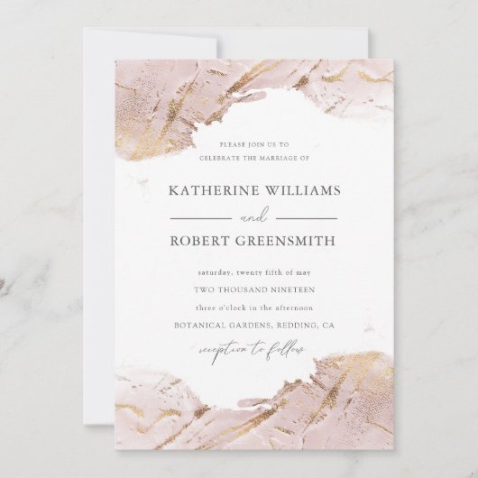 geweven roos gouden faux folie elegant Bruiloft Kaart (Voorkant)