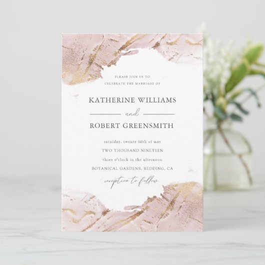 geweven roos gouden faux folie elegant Bruiloft Kaart (Staand voorkant)