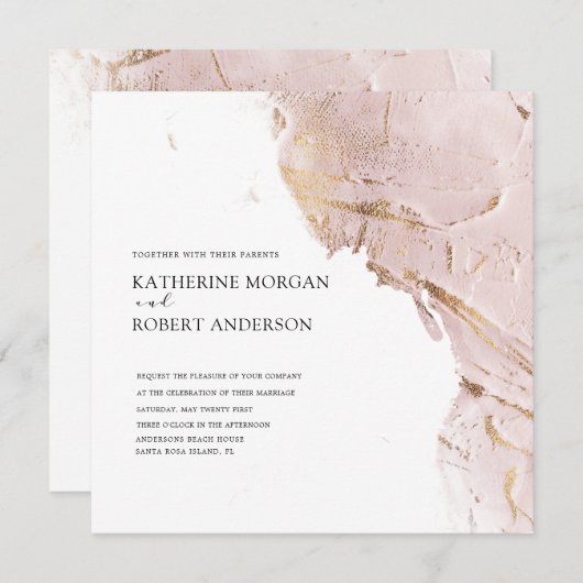 geweven roos gouden moderne bruiloft uitnodiging (Voorkant / Achterkant)