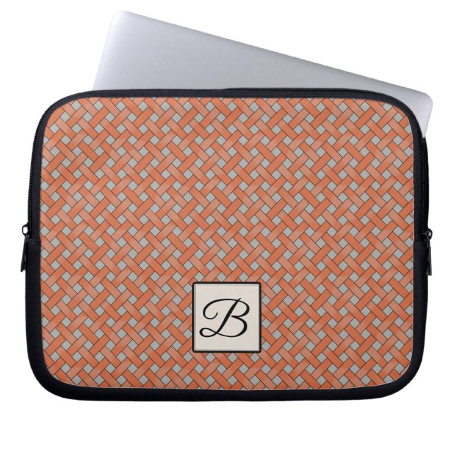 Geweven Sinaasappel rotan op Custom Grey met Monog Laptop Sleeve (Voorkant)