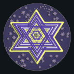 Geweven ster van David Stickers<br><div class="desc">Deze stickers zijn voorzien van een ingewikkeld geweven Magen David in blauw en geel op een veld van kleinere sterren Werkt goed op rond of vierkant. Perfect voor Chanoeka!</div>