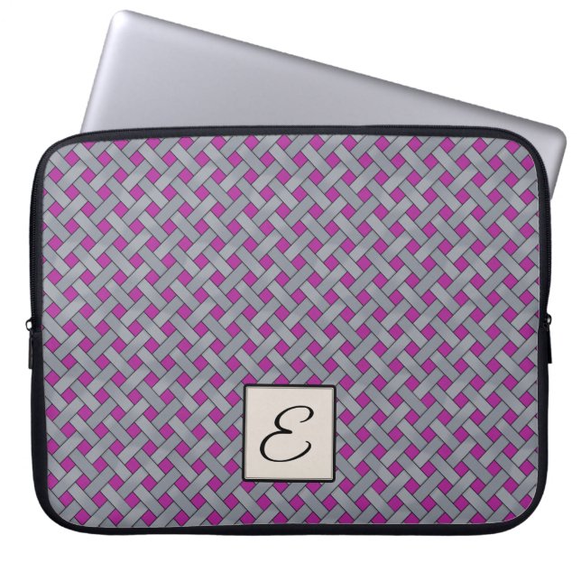Geweven zilveren rotan op aangepaste roze met mono laptop sleeve (Voorkant)