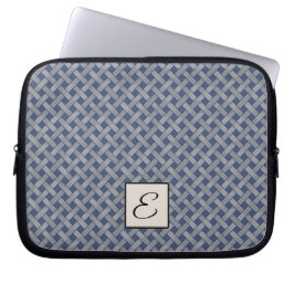 Geweven Zilveren Rotan op Douaneblauw met Monogram Laptop Sleeve