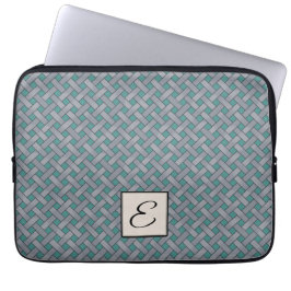 Geweven zilveren rotan op maat Blauwgroen met Mono Laptop Sleeve