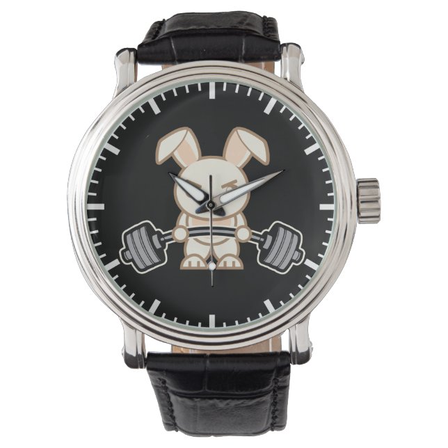 Gewicht Lifte Bunny Cartoon - Kute Anime Workout Horloge (Voorkant)