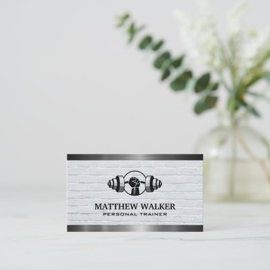 Gewicht Lifte Logo | Brick en metaal Visitekaartje (Staand voorkant)