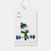 Gewicht Lifting Snowman Cadeaulabel (Voorkant)