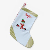 Gewicht Lifting Snowman Gold Stripes Kleine Kerstsok (Voorkant (Hangend))