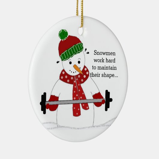Gewicht Lifting Snowman Keramisch Ornament (Rechts)